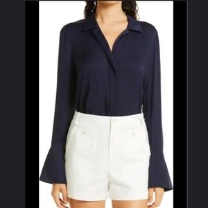 Kobi Halperin Liv Split Cuff Blouse In Navy Blue Size Medium